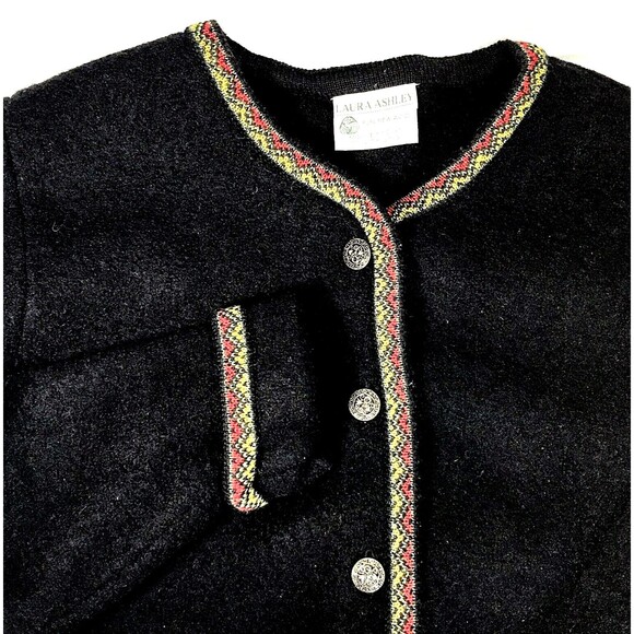 Laura Ashley Vintage Wool Cardigan Sweater Jacket Black Nordic Fair Isle M Women - Picture 1 of 12